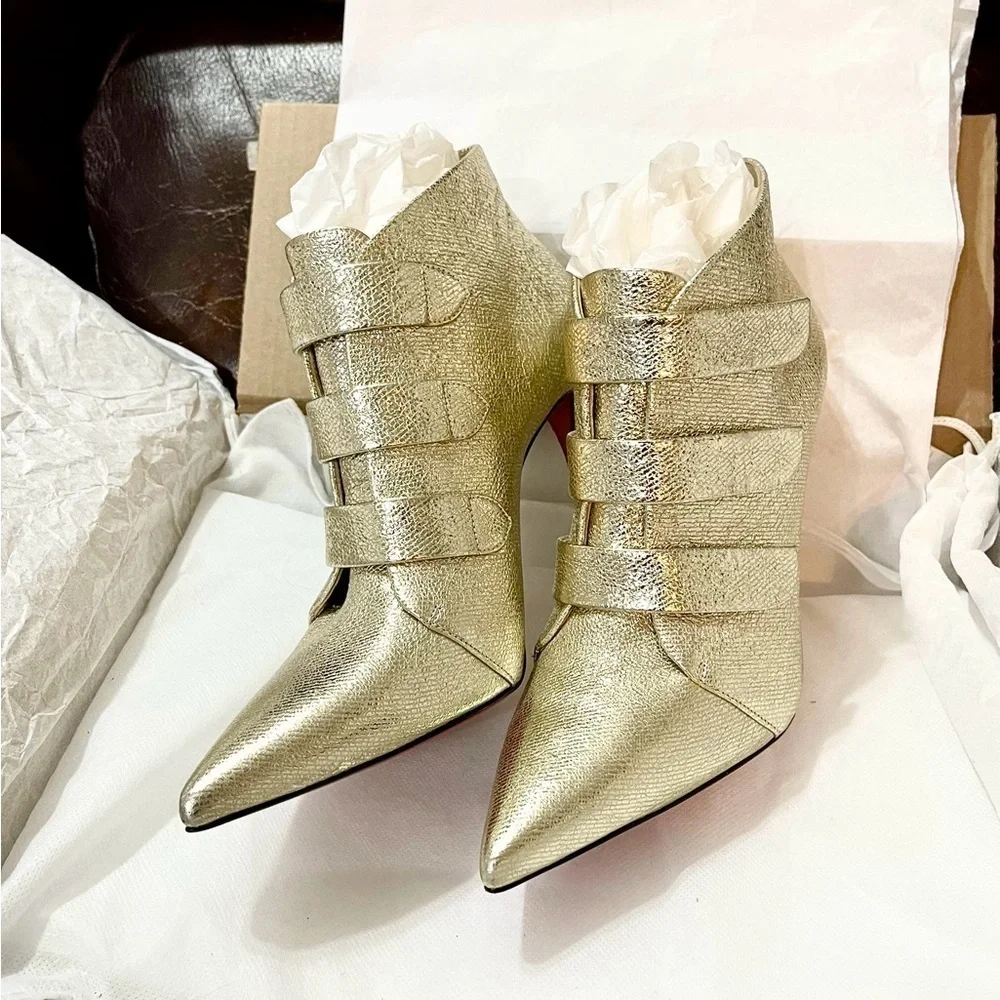 Christian Louboutin Triniboot ankle bootie, shiny gold supple leather EU38.5